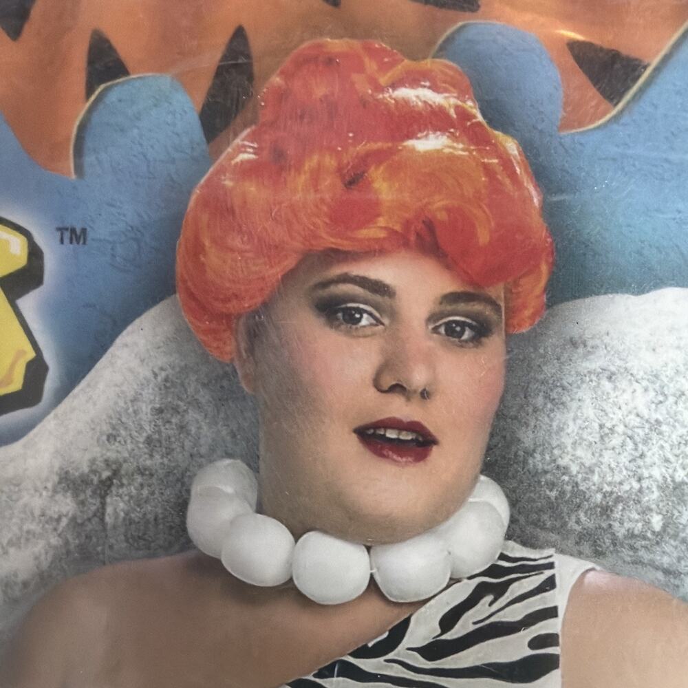 Wilma Flintstone Costume 2 Pc Necklace and Wig only halloween orange red hair